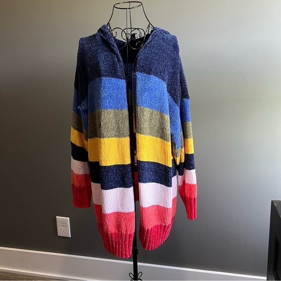 Rainbow Colorful Striped Women's Cardigan Oversized XLarge - Picture 1 of 7